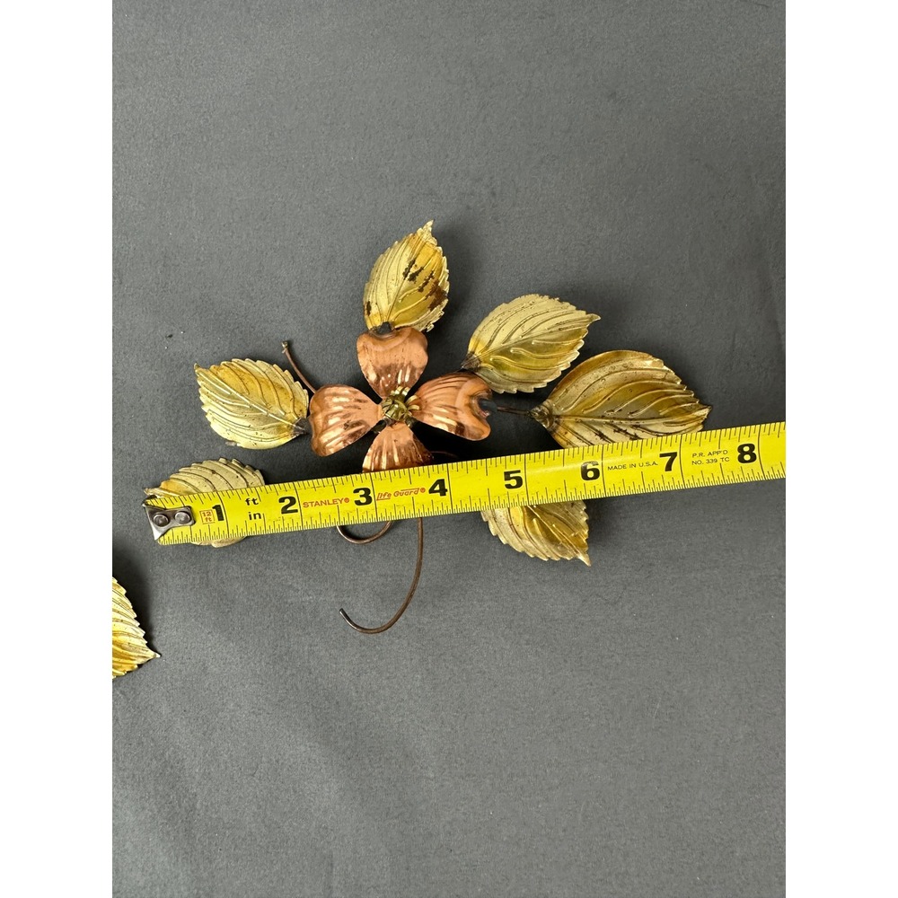 2 Vtg Home Interiors Dogwood Flowers & Leaves Brass Copper Metal Wall Sculptures - Picture 7 of 8